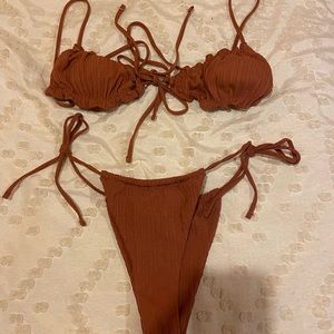 brown shein bikini set